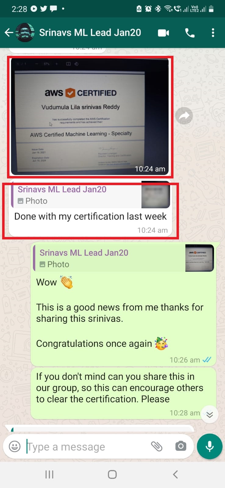 Participant feedback screenshot