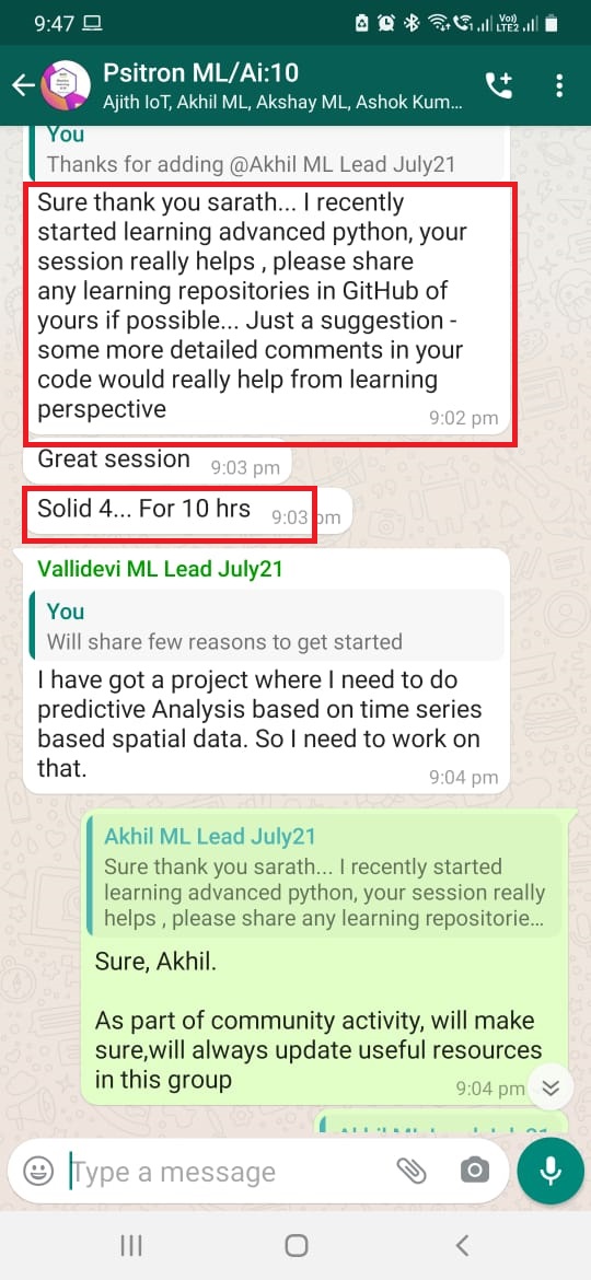 Participant feedback screenshot