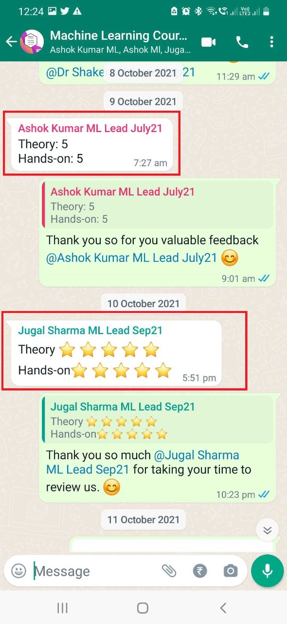 Participant feedback screenshot