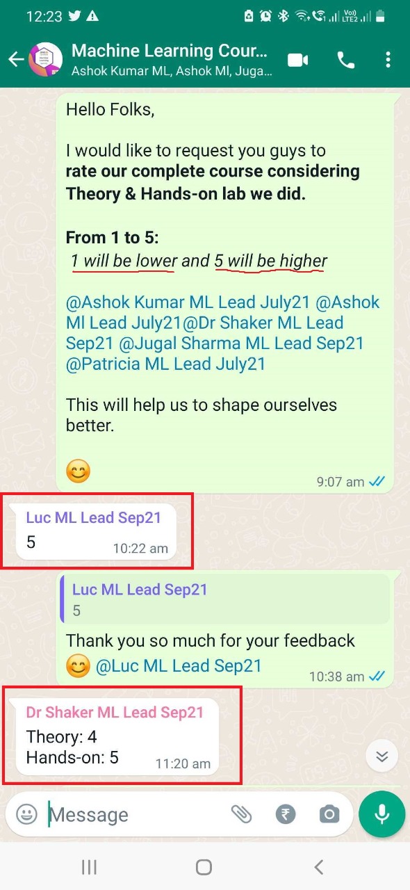 Participant feedback screenshot