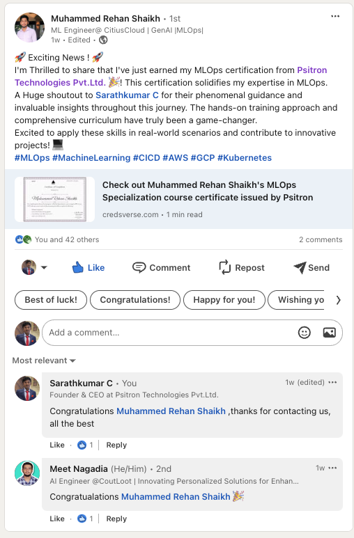 Participant feedback screenshot