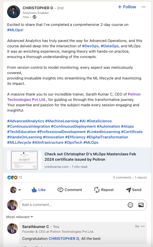 Participant feedback screenshot