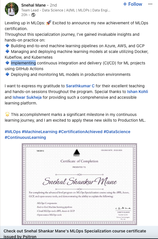 Participant feedback screenshot