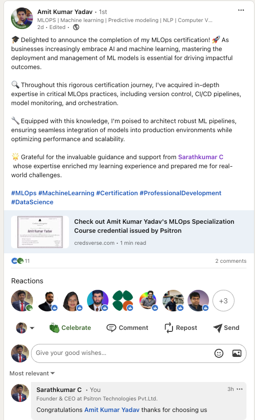 Participant feedback screenshot